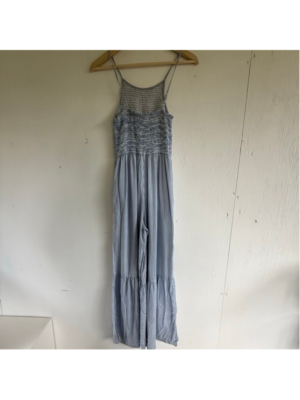 Japna Blue White Striped Smocked Wide Leg Jumpsuit Small - Picture 4 of 8